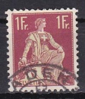 Switzerland, 1933, Helvetia With Sword/Grilled Gum, 1Fr, USED - Oblitérés