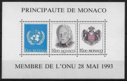 MONACO - ANNEE 1993 - ADMISSION COMME MEMBRE DE L'ONU - BF 62 - NEUF** MNH - Blocks & Kleinbögen