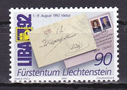 Liechtenstein, 1991, LIBA 92 Stamp Exhib, 90rp, MNH - Unused Stamps