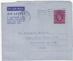 Great Britain Aerogram George VI Hampstead To Washington USA - Postwaardestukken