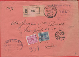 ITALIA - Storia Postale Repubblica - 1948 - 20 + 10 Segnatasse Senza Fasci - Tassa A Carico Del Destinatario - Raccomand - Postage Due