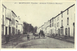 85 - MONTAIGU - T.Belle Vue Animée ( Deux Volets ) De L'Avenue Villebois Mareuil ( Charette Avec âne ) - Montaigu