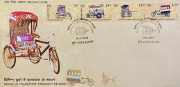 INDIA 2017, FDC COVER, TRANSPORT, VINTAGE TRI CYCLE & CART, 4 DIFFERENT SE TENANT STAMP, PUNE CITY CANCEL - Cartas & Documentos