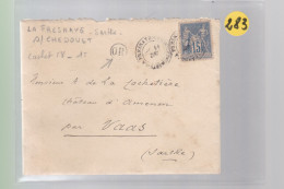 Un Timbre   Type Sage 15c  Sur Enveloppe ( S.C )  Cachet OR  Rural  Pour Château D' Amenon  Par Vaas  ( Sarthe ) - 1877-1920: Periodo Semi Moderno