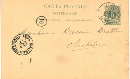 (Lot 01) Entier Postal  N° 45 5 Ct écrite De Thielt Vers Mechelen - Cartes Postales 1871-1909