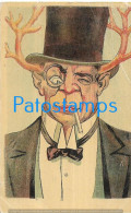 228114 ART ARTE HUMOR MAN WITH DEER ANTLERS WITH GALLEY BREAK POSTAL POSTCARD - Unclassified