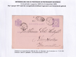 534 DT - Entier Postal Cachet BEVERWIJK 1883 , Griffe Non Encadrée WIJK AAN ZEE , Vers Amsterdam - Interi Postali