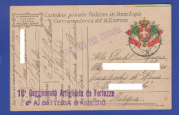 X° Reggimento Artiglieria Da Fortezza VI° Batteria Assedio 1918 Franchigia Posta Militare - Poste Militaire (PM)