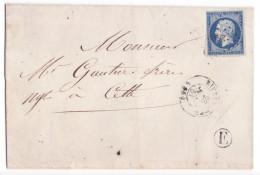 FRANCE 1853-1860 20 C Bleu YT N°14 Sur Lettre - 1853-1860 Napoleone III