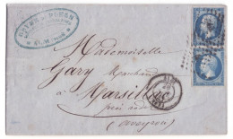 FRANCE 1853-1860 20 C Bleu YT N°14 Pair On The Cover - 1853-1860 Napoléon III