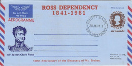 Ross Dependency 1841-1981 140th Ann. Of The Discovery Of Mt. Ross Aerogramme Ca Scott Base 28 JA 1981 (RO193) - Covers & Documents