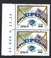Italia 1999; Anniversario Dell’ UPU, Coppia Con Doppio Prezzo Del Foglio Sul Bordo Sinistro. - 1991-00:  Nuovi