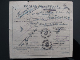 BIGLIETTO FOGLIO DI LICENZA MILITARE TARANTO BARI 1944 - Historical Documents