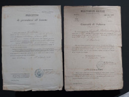 ITALY 2 VECCHI DOCUMENTI ATTO PRECETTO E RECLUTAMENTO MILITARE VOLTERRA 1873 - Documents Historiques