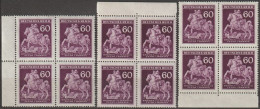 09/ Pof. 102, Dark Brown Violet; Border 4-blocks - Unused Stamps