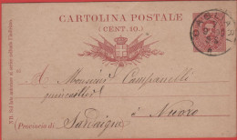 ITALIA - Storia Postale Regno - 1890 - 10c - Cartolina Italiana - Intero Postale - Viaggiata Da Cagliari Per Nuoro - Postwaardestukken