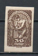Austria, 1919, Allegory, 30h/Imperf, MH - Nuovi