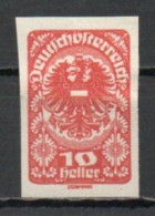 Austria, 1919, Coat Of Arms, 10h/Vermilion Imperf, MH - Neufs