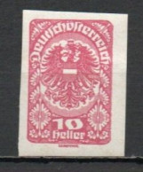 Austria, 1919, Coat Of Arms, 10h/Rose Red Imperf, MH - Ungebraucht