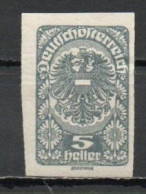 Austria, 1919, Coat Of Arms, 5h/Grey Imperf, MH - Ongebruikt