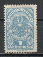 Austria, 1919, Coat Of Arms/White Paper, 1kr/Blue, MH - Neufs