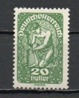 Austria, 1919, Allegory/White Paper, 20h/Green, MH - Unused Stamps