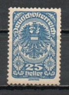 Austria, 1919, Coat Of Arms/White Paper, 25h, MH - Ongebruikt