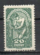 Austria, 1919, Allegory/White Paper, 20h/Dark Green, MH - Neufs