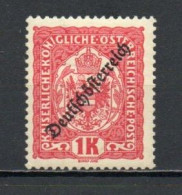 Austria, 1918, Deutschösterreich Overprint, 1kr, MH - Neufs