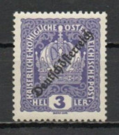Austria, 1918, Deutschösterreich Overprint, 3h, MH - Nuovi