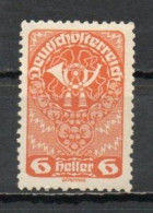 Austria, 1919, Posthorn/White Paper, 6h, MNH - Ongebruikt