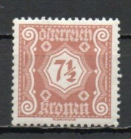 Austria, 1922, Numeral/Large Format, 7½kr, MH - Segnatasse