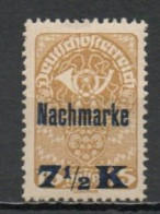 Austria, 1920, Posthorn/Nachmarke Overprint, 7½kr, MH - Postage Due