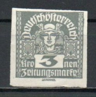 Austria, 1921, Mercury/White Paper, 3kr, MH - Journaux