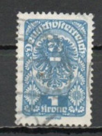 Austria, 1919, Coat Of Arms/White Paper, 1kr/Blue, USED - Usati