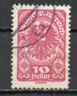 Austria, 1919, Coat Of Arms/White Paper, 10h/Red, USED - Usados