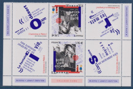 Boris Vian Issu D'un Feuillet De 6 Timbres Et De 6 Vignettes 1.16€ Paire En Tête -bêche Avec 4 Vignettes N°5406 - Unused Stamps