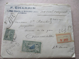 CHARGE LETTRE A 600 FR TIMBRE MERSON 45 C VERT ET BLEU CACHET CIRE AVEC COURRIER - 1877-1920: Semi Modern Period