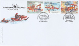 Malaysia 2024-4 Rescue Vehicle FDC Firefighting Transport Boat Helicopter Fire Engine Truck - Malesia (1964-...)