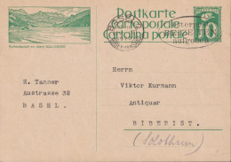 1928 Ganzsache Zum:112-009, Kurlandschaft Am Oberen WALLENSEE 10 Cts. Grün  ⵙ BASEL 2, Flagge: OSTERPOST.... - Interi Postali