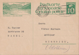 1928 Ganzsache Zum:112-009, Kurlandschaft Am Oberen WALLENSEE 10 Cts. Grün  ⵙ BASEL 2, Flagge: OSTERPOST.... - Enteros Postales