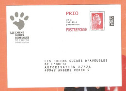 231824 Les Chiens Guides D'aveugles De L'Ouest Prêt-à-poster YZ Yseult Entier Postal PAP Marianne L'engagée - PAP : Antwoord /Marianne L'Engagée