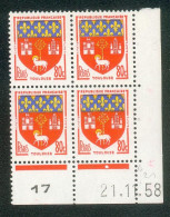 Lot C312 France Coin Daté Blason N°1182 (**) - 1950-1959