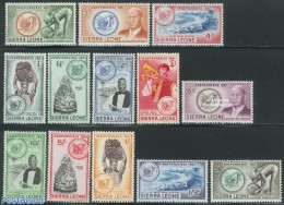 Sierra Leone 1961 Independence 13v, Mint NH, Health - History - Nature - Science - Food & Drink - Cat Family - Mining - Alimentación