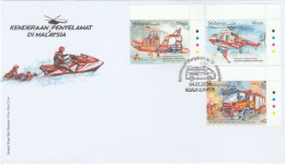 Malaysia 2024-4 Rescue Vehicle FDC (color) Firefighting Transport Boat Helicopter Fire Engine Truck - Maleisië (1964-...)