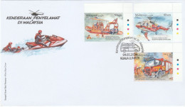 Malaysia 2024-4 Rescue Vehicle FDC (color) Firefighting Transport Boat Helicopter Fire Engine Truck - Malaysia (1964-...)