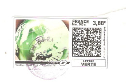 Timbre Autocollant La Poste Globe Terrestre 3,88 EUR Avec QR Code Lettre Verte - Usados
