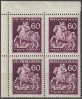 12/ Pof. 102, Dark Brown Violet; Corner 4-block, Print Plate 3 - Ongebruikt