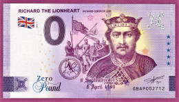 0-Euro GBAP 2022-1 Zero Pound RICHARD THE LIONHEART - RICHARD COEUR DE LION - Essais Privés / Non-officiels