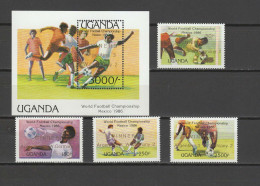 Uganda 1986 Football Soccer World Cup Set Of 4 + S/s With Winners Overprint MNH - 1986 – México